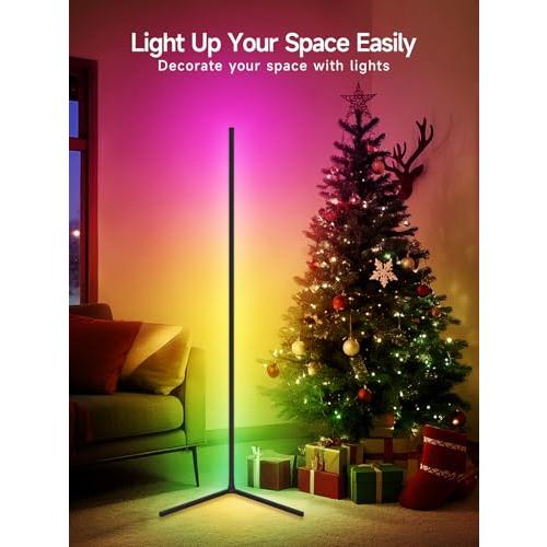 Black Corner Floor Lamp, RGB LED Corner Lamp with Music Sync, Smart App and Remote Control Color Changing Ambience Light, LED Lamp with 16 Million Colors for Bedroom, Living Room Gaming Room