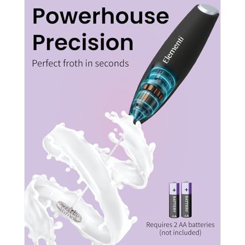 Milk Frother Wand & Electric Stirrer with Stand - Turbo Coffee & Milk Frother Handheld - Hand Held Coffee Mixer Wand & Cold Foam Maker for Frothy Cappuccinos, Lattes & Drink Mixes at Home (Black)