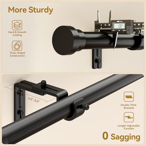 YaFex Curtain Rods 2 Pack 32-144 Inch, Heavy Duty 1 Inch Curtain Rod, Black Extra Long Adjustable Window Treatment Rods, Modern Design, Easy Installation