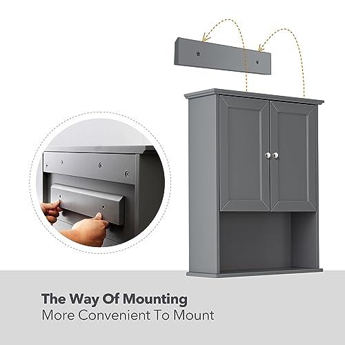 Grey Wall Mounted Bathroom Cabinet 24x30 Inch Wooden Over Toilet Storage Cabinet with 2 Doors, Above Toilet Medicine Cabinets for Bathroom Laundry Room Bedroom Kitchen