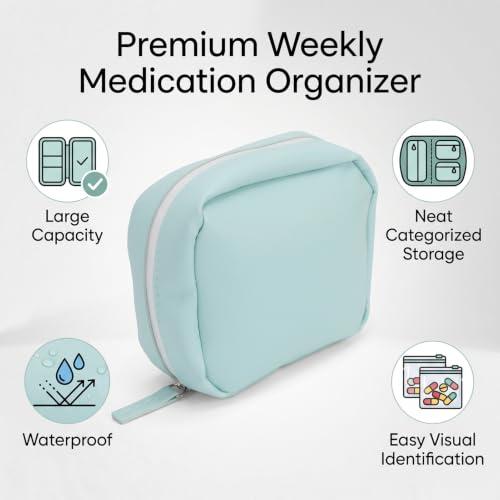 Medication Organizer, 14 Color Coded Pouches (Green)