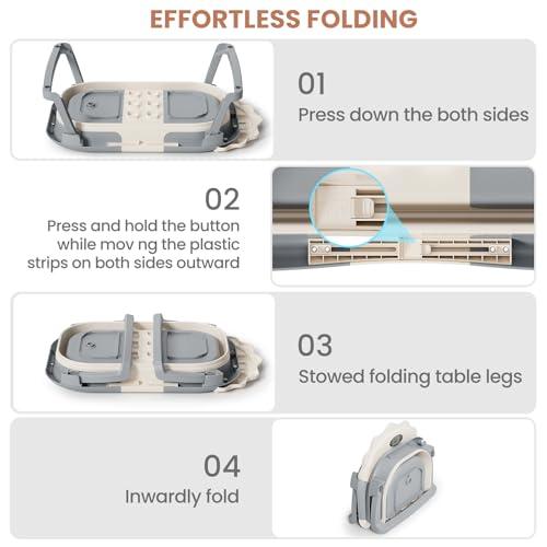 TPN 4-in-1 Grow-with-Me Collapsible Baby Bathtub, Baby Tub for Newborns to Toddler with Soft Floating Cushion & Thermometer, Portable Baby Bath Tub, Infant Bathtub for Bath Support in Tub,Grey