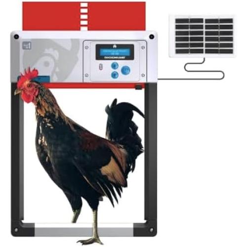 ChickenGuard Red AIO Automatic Chicken Coop Door & Solar Kit Bundle | Solar-powered automatic chicken door bundle with timer/light sensor, anti-pinch and weather-resistant anti-lift aluminum door