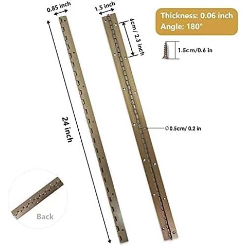Piano Hinge 24 Inch, 2 Pack, Continuous Hinge 24 inch, Thickened Steel Heavy Duty, Continuous Hinge with Antique Bronze Finish, 24 x 1-1/5 x 0.06