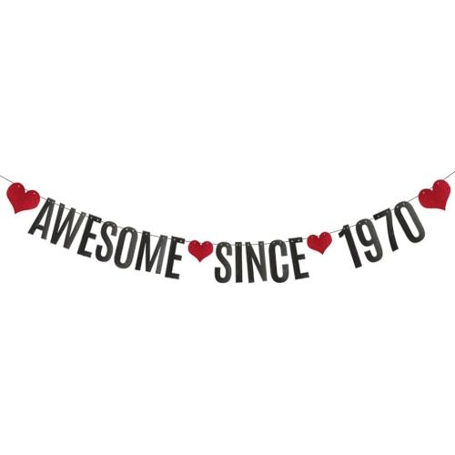 AWESOME SINCE 1970 Banner,Black Glitter Paper Banner for 56th Birthday Party Decorations Supplies,Pre-Strung, No Assembly Needed,Letters Black,Betteryanzi