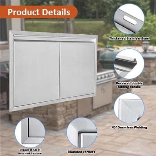 JIE JIN BBQ Access Door 30 W X 21 H Outdoor Kitchen Doors Double Doors Thickened 304 Stainless Steel Outdoor Kitchen Accessories Door for Indoor/Outdoor Kitchen Outdoor Cabinet BBQ Island