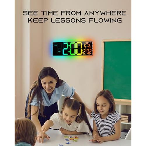 EASYERA 16.5 Large Digital Wall Clock with BT Sync,11 RGB Lights