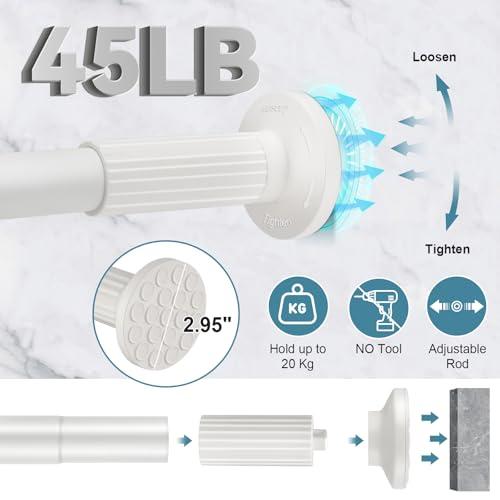 ZOCONE Long Tension Curtain Rod No Drilling, Adjustable 51-168 Inch, White | 1.26 Diameter Heavy Duty Tension Rod, Rust-Proof, Tool-Free, Renter Friendly for Bathroom Window Room Divider Outdoor Patio