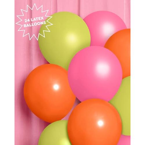 xo, Fetti Pink, Orange   Green Balloon Pack – 24 Latex Balloons | Summer Tropical Party, Palm Royale, Island Hawaiian Birthday Decorations, Party, Beach Pool Supplies