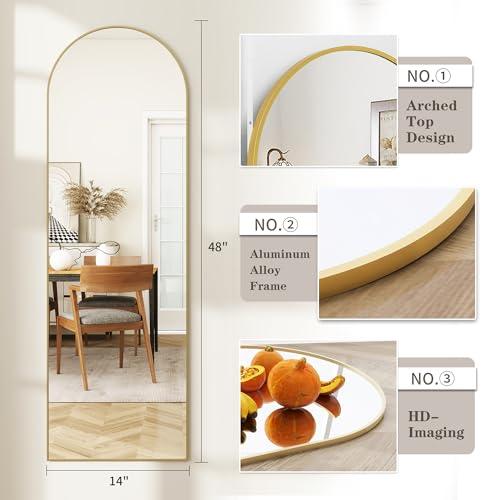 Size 14x 48 Color Gold Door Mirror, Arched Full Length Mirrors Over The Door, 14x 48 Hanging or Wall Mirror, Full Body Mirrors, Gold
