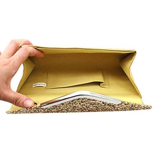Queena Womens Shiny Glitter Evening Clutch Envelope Handbag Chain Purse for Wedding Party Prom Gift for Mom Wife Girlfriend