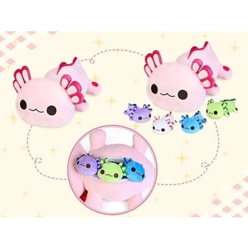 KMUYSL Axolotl Plush Toys for Ages 0 1 2 3 4 5 6 7 8  Year Old Boys Girls- Axolotl Mommy Stuffed Animal with 4 Baby Axolotls in Her Tummy, Christmas Birthday Gifts for Baby, Toddler, Kids