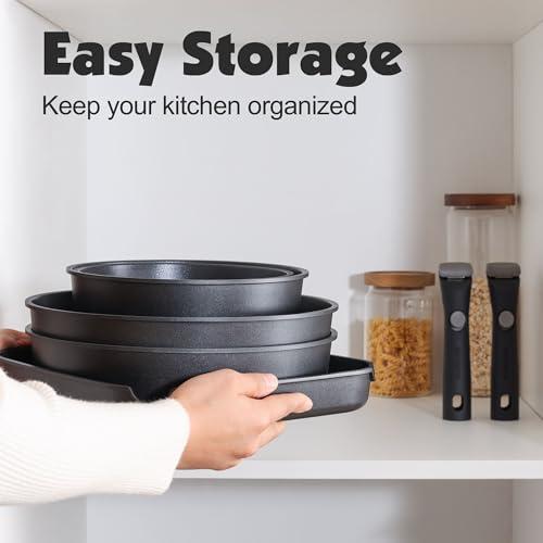 SENSARTE 17 Piece Nonstick Detachable Handle Pots and Pans Set Black
