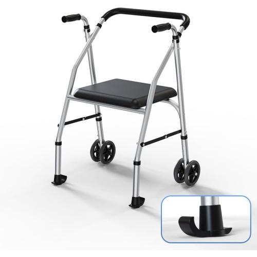 Walkers for Seniors, Standard Walker with Seat, Adjustable Two-Wheeled Walker with 5”Wheels, Lightweight, Supports 300lbs, Compact Travel Walker, Suitable for use in Car