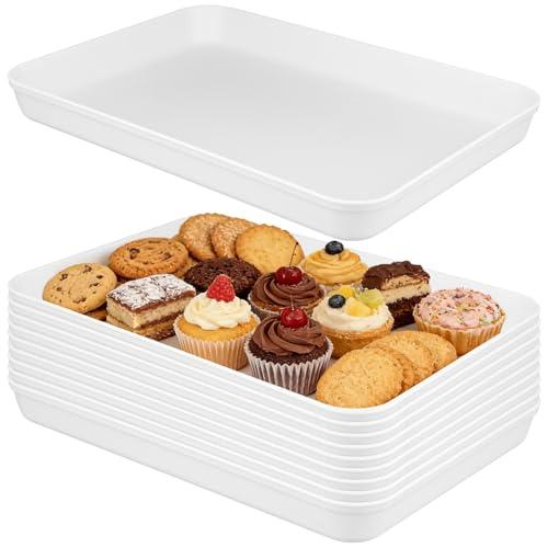 4 PCS White Plastic Serving Trays, 15 x 10.4 x 1.6 inch Rectangular Cafeteria Fast Food Trays for DIY Projects, Home, Party