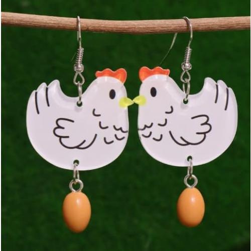 Fun Cartoon Chicken & Egg Acrylic Dangle Earrings kawai weird cute earrings