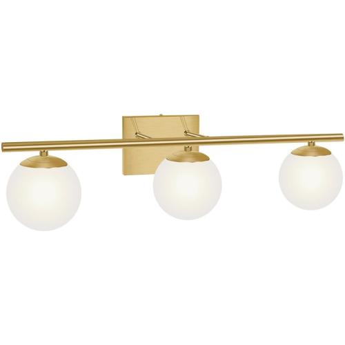 YHTlaeh New Bathroom Vanity Light 3 Lights Fixtures Brushed Brass Milk White Globe Glass Shade Modern Wall Bar Sconce Over Mirror (Exclude G9 Bulb)