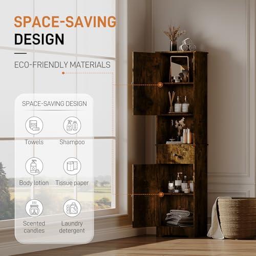 Tall Bathroom Cabinet, Storage Cabinet with 2 Doors & 2Drawer, with Ajustable Shelve, for Bathrooms, Kitchens,Entrances,Bedrooms（Retro Color）