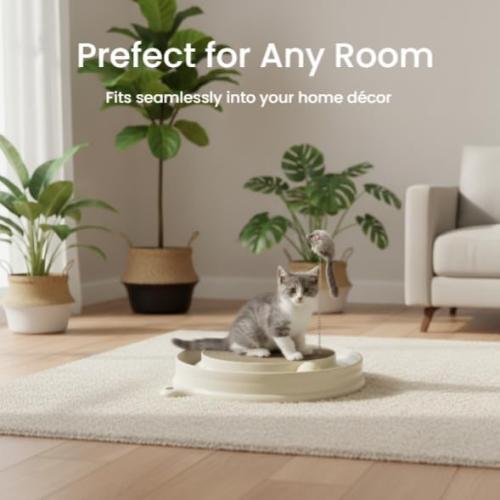 AUOON Cat Scratcher Toy with Ball Track - 3 in 1 Interactive Cat Toy, Cat Scratch Pad with Cat Ball Toy and Plush Cat Mouse Toy for Indoor Cats and Kittens (Milk Shake)