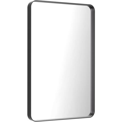 LOAAO 28X36 Inch Black Metal Framed Bathroom Mirror for Wall, Matte Black Bathroom Vanity Mirror Farmhouse, Anti-Rust, Hangs Horizontally or Vertically