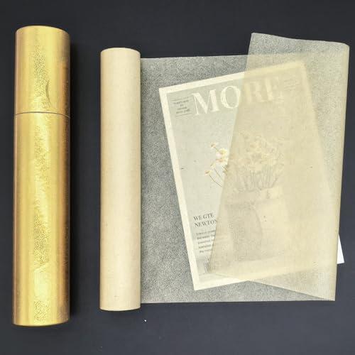 Reelartisy 9.4x787 Art Paper Roll, 16gsm Bamboo Fiber Tracing Paper, Ultra-Thin Translucent Antiquedfor Cyanotype, Calligraphy & Lanterns, Includes Storage Tube