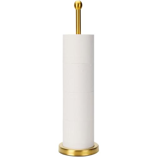 Songtec Gold Toilet Paper Holder Stand with Reserve, Floor Standing Tisse Roll Holder for 4 Rolls, Compact Design Bathroom Toilet Paper Storage - Gold