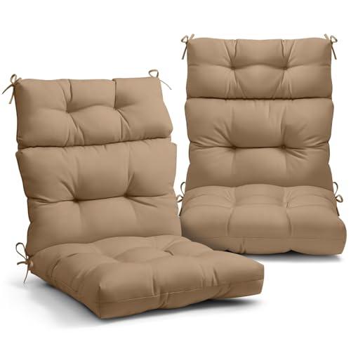 EAGLE PEAK Tufted Outdoor/Indoor High Back Patio Chair Cushions, Set of 2, 46'' x 22'', Khaki