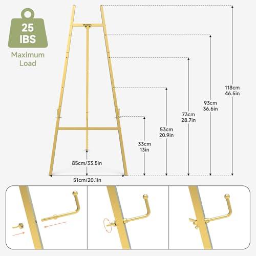 Gold Easel Stand for Sign, 47 Heavy Duty Metal Display Easel