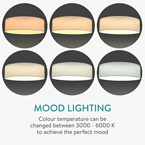 Navaris Flush Mount Ceiling Light - 15.75 Diameter Drum Lamp Shade LED Fixture with Remote Control for Bedroom, Living Room, Kitchen - White