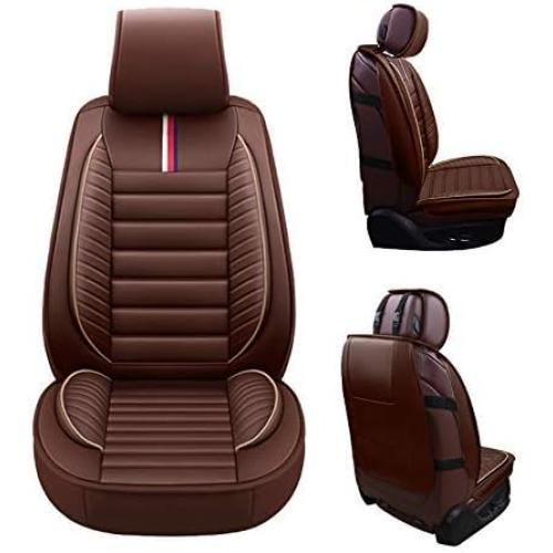 COLOR Brown OASIS AUTO Car Seat Covers Premium Waterproof Faux Leather Cushion Universal Accessories Fit SUV Truck Sedan Automotive Vehicle Auto Interior Protector Front Pair (OS-001 Brown)