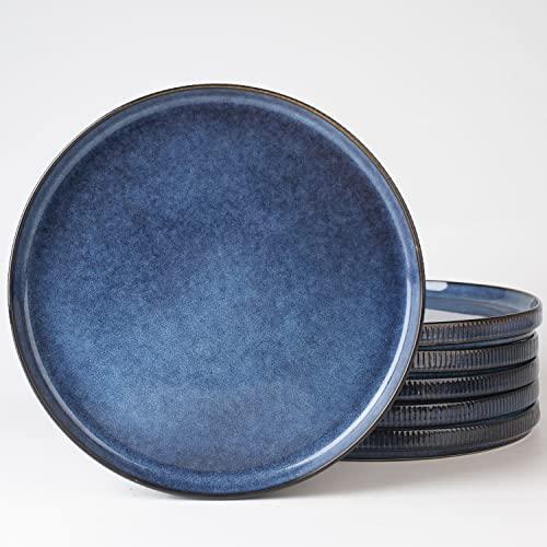 famiware Star 10/8 inches Dinner Plates Set for 6, Nebulas Blue