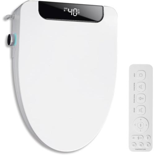 Electric Bidet Toilet Seat Round - Smart Heated Toilet Seat with Remote Control, Instant Warm Water, Self-Cleaning Nozzle, Warm Air Dryer, Feminine Wash, Soft Close, LED Display