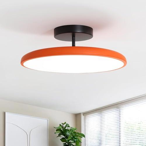 Ceiling Light Semi Flush Mount, Vintage Orange Ceiling Light Fixtures, Remote Control 3CCT Dimmable, 15.7 Inch Mid Century Modern LED CeilingLight for Hallway Livingroom Dining Room Bedroom