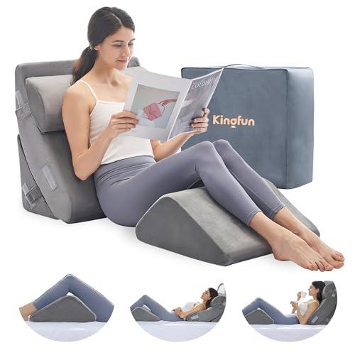 Kingfun 4pcs Orthopedic Bed Wedge Pillow Set for Sleeping, Memory Foam for Sleeping,Breathable Triangle Pillow Wedge, Post Surgery Memory Foam for Back, Leg Pain Relief, Sitting