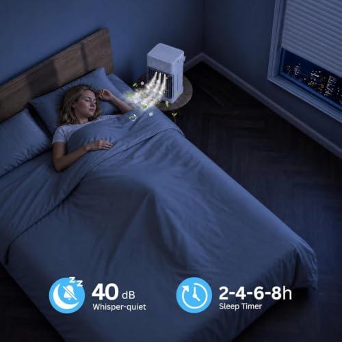 Portable Air Conditioners, 3 Speeds, 3 Mist Settings, 40oz XL Water Tank, 2~8h Timer & 7-color Ambient Lights, Air Conditioner Portable, Personal Small Mini Air Conditioner Air Cooler for Room Bedroom