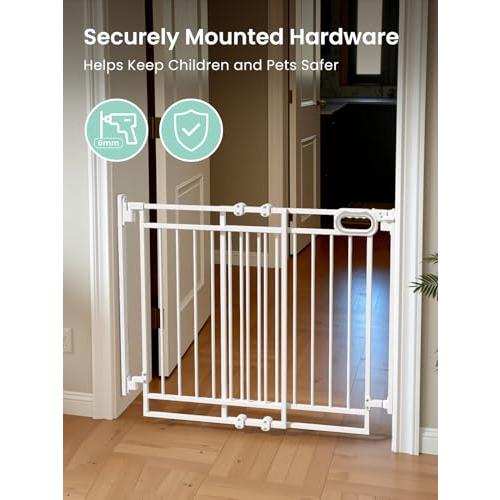 Grownsy Baby Gate for Stairs- No Bottom Bar, 29.8” to 43.5” for Child and Pet, Dog Gate with Auto-Close & One-Hand Operation, Hardware-Mounted (Drill Needed) Installation for Doorways and Indoor Use