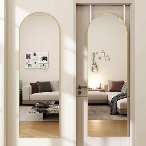 Size 14x 48 Color Gold Door Mirror, Arched Full Length Mirrors Over The Door, 14x 48 Hanging or Wall Mirror, Full Body Mirrors, Gold