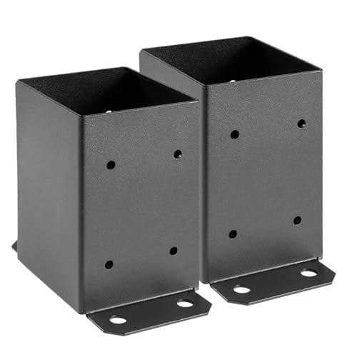 SPACEEUP 4x4 Post Base 2 Pcs, Inner Size 3.6x3.6 Deck Post Base, Heavy Duty Powder-Coated Post Anchor Black Wood Post Brackets for Decking Porch Railing Support