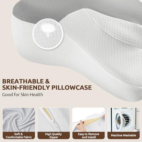 DONAMA Cervical Neck Pillow for Pain Relief,Odorless Contour Memory Foam Pillows with Cooling Pillowcase Cozy Sleeping, Orthopedic Ergonomic Bed Pillows for Side Back Stomach Sleepers