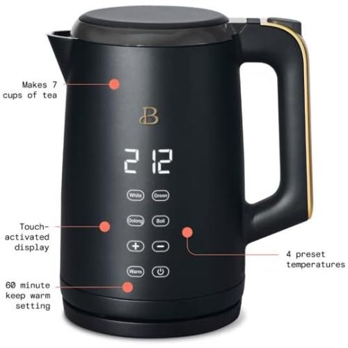 Cocas 1.7L One-Touch Electric Kettle, Black Sesame by Drew Barrymore
