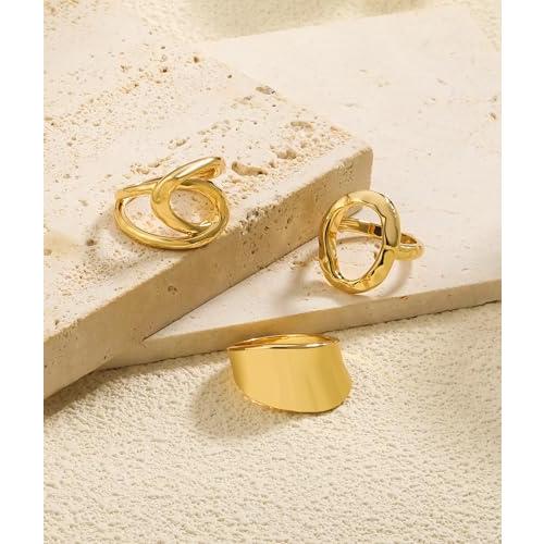 ZOERAY Chunky Gold Rings for Women Non Tarnish Stackable Statement Ring | 14K Gold Plated, Stacking Thumb Ring Set, Signet Open Twist Dome Band Rings, Gold Jewelry Gifts for Women, Size 5 6 7 8 9 10