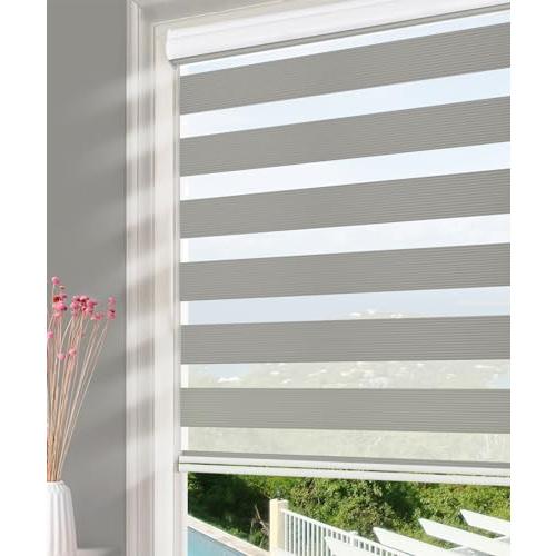 Homebox Zebra Roller Shades for Indoor Windows, Light Filtering Dual Layer Sheer 23 Inch Mini Blinds for Kitchen Bathroom, 23 W x 72 H Light Gray