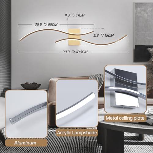 Product new. Box damage CANEOE Modern Wall Sconce, 39Inch Gold LED Wall Light Fixtures,6000K Bathroom Vanity Light Fixtures Over Mirror Indoor Bedroom Wall Lamps for Living Room Hallway Sconces Lighting
