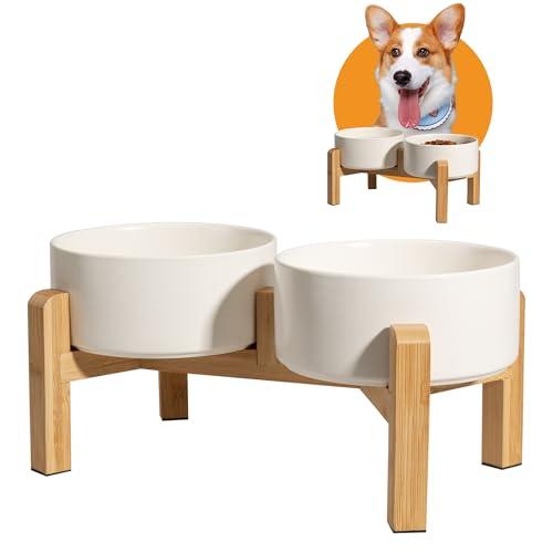 Elevated Ceramic Dog Bowl, 3.6 Cups Dog Food and Water Bowl Set with Stand