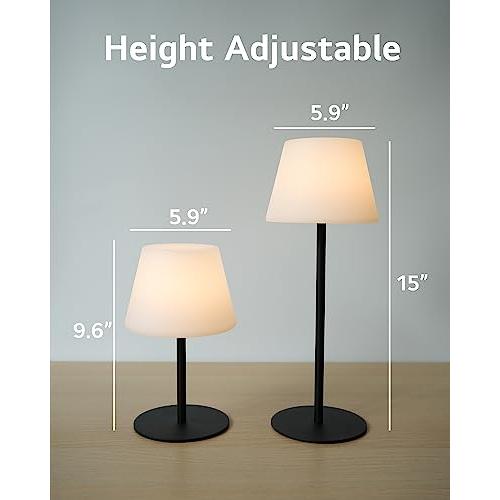 Cordless Table Lamp Rechargeable, Outdoor Battery Operated Table Lamp Waterproof, Portable Touch Dimmable Night Light, Height Adjustable, for Home/Bedroom/Patio/Restaurant (2Pack Black)