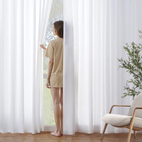 MIULEE White Semi Sheer Privacy Curtains Drapes 2 Panels 52W x 102L