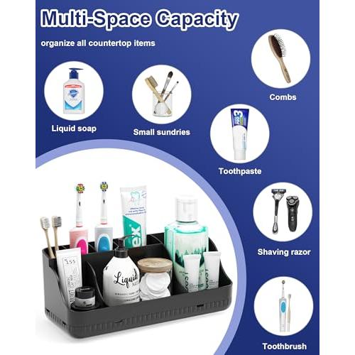Bathroom Counter Organizer and Storage, 7 Slots Detachable Toothbrush Holders for Bathrooms, Anti-Slip Electric Toothbrush and Toothpaste Holder Countertop Vanity Organizer Accessories for Adults Kids