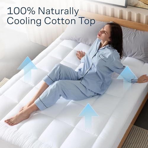 Niagara Sleep Solution 100% Cotton Top Cooling Mattress Topper - Queen Size | Cloud-Like Mattress Pad, Breathable, 20 Deep Pocket, Back Pain Relief, Perfect for Hot Sleepers, White