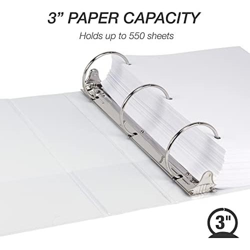 Samsill 3 Inch 3 Ring Binders, Economy Round Ring, Clear View Cover, 550 Sheet Capacity - for School, Home, Office - White, 12 Pack