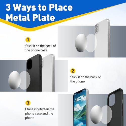 50pcs Adhesive Metal Plate for Phone Magnet (0.39 Inch) - Round Iron Stickers Universal Plates Sheets for Magnetic Car Mount Holders/Phone Case/Wall